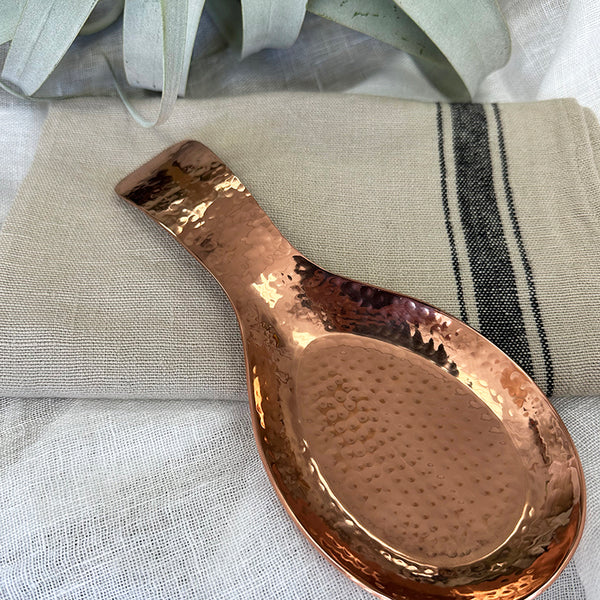 copper spoon rest and linen dishtowel gift set