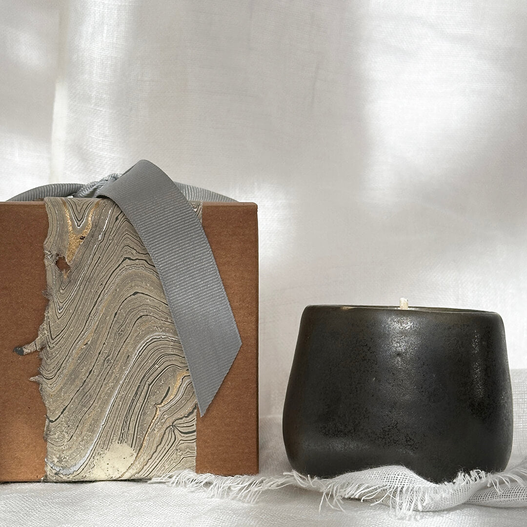 Hand-Poured Zesty Sandalwood Candle in a Reusable Ceramic Bowl