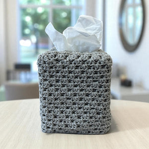 Hand Crochet Tissue Box Cover Light Grey