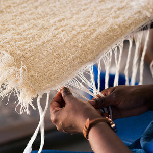 Tassles of hand woven bath mat