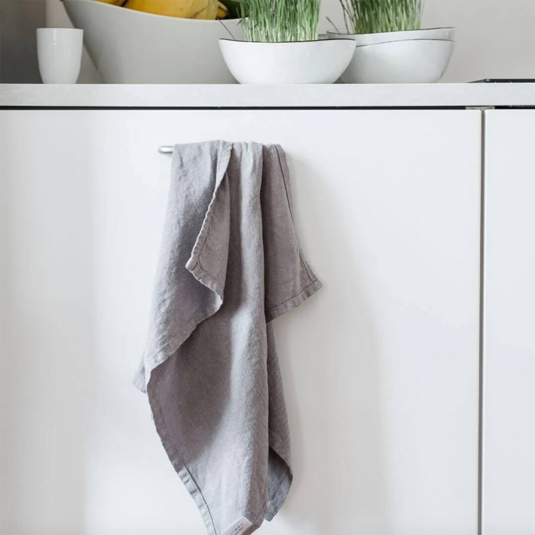 Linen Tales Light Grey Stone Washed Linen Kitchen Towel