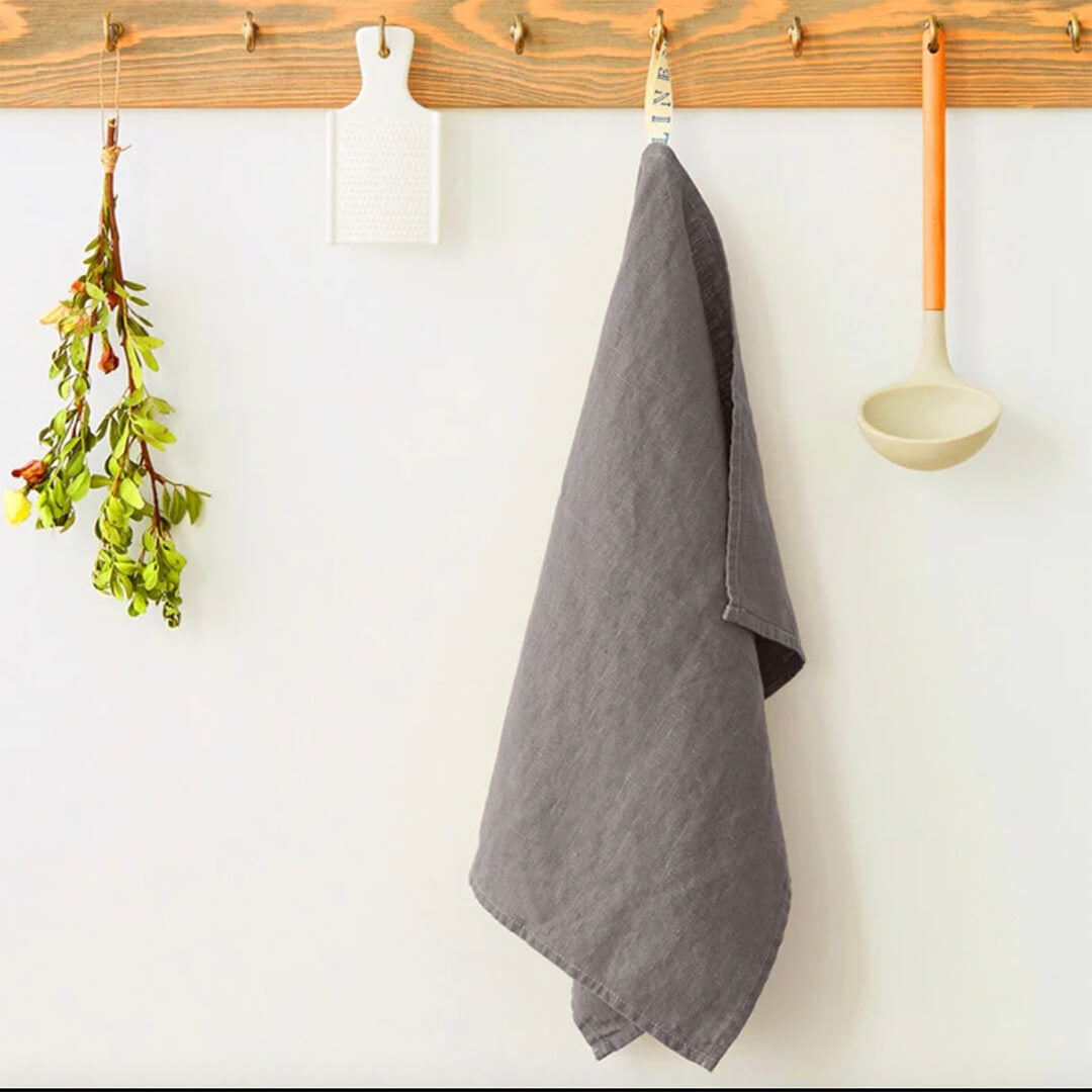 Linen Tales Light Grey Stone Washed Linen Kitchen Towel