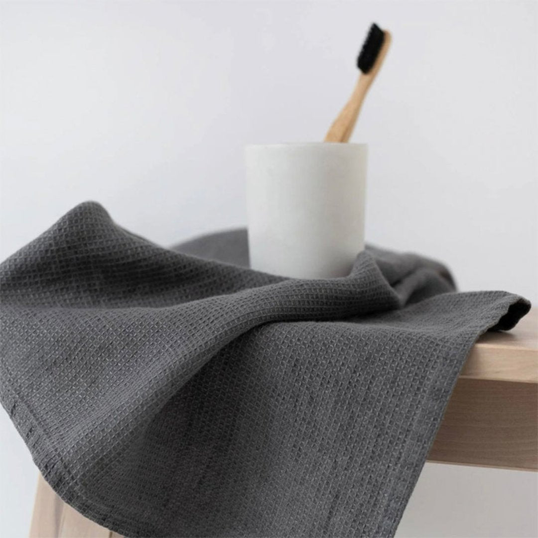 Linen Tales Charcoal Fine Waffle Linen Hand Towel
