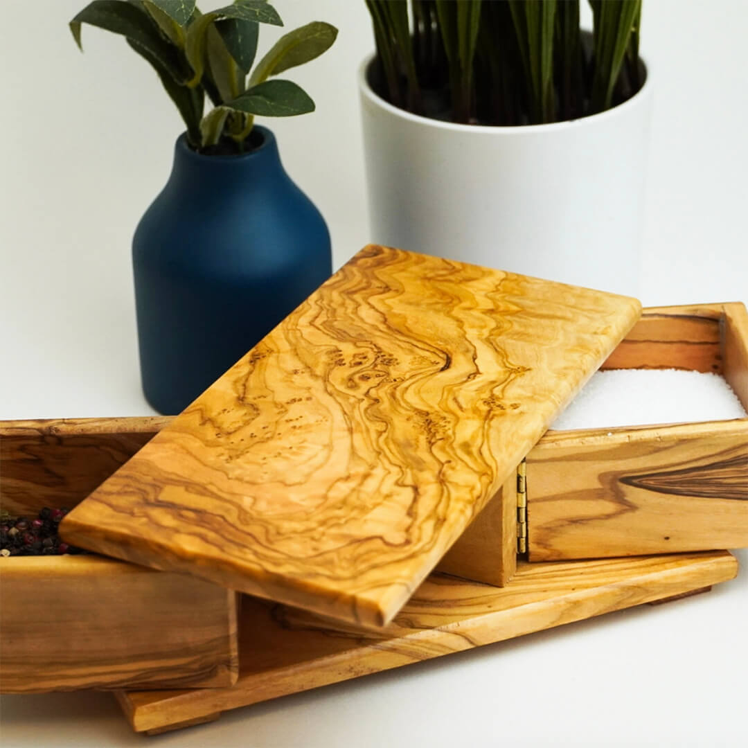 Olive Wood Salt and Pepper Swivel Twin Box