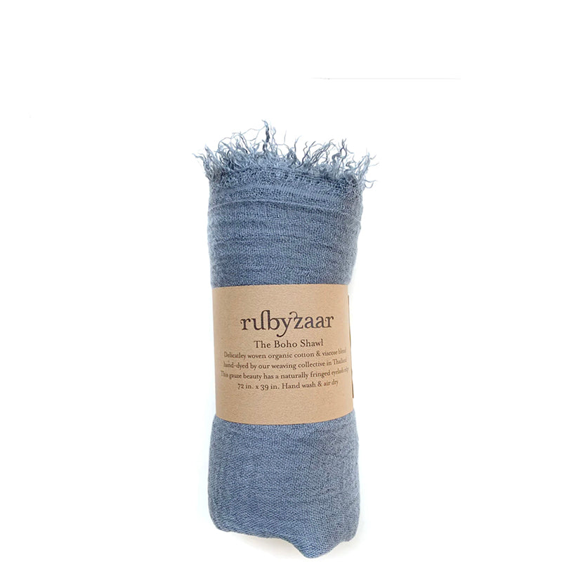 Rubyzaar Lightweight Organic Cotton Shawl - Blue Denim