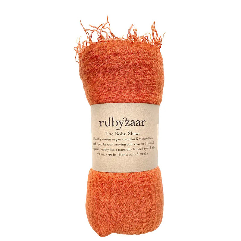 Rubyzaar Lightweight Organic Cotton Shawl - Burnt Orange