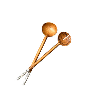 Wild Olive Wood Salad Servers with Bone Detail