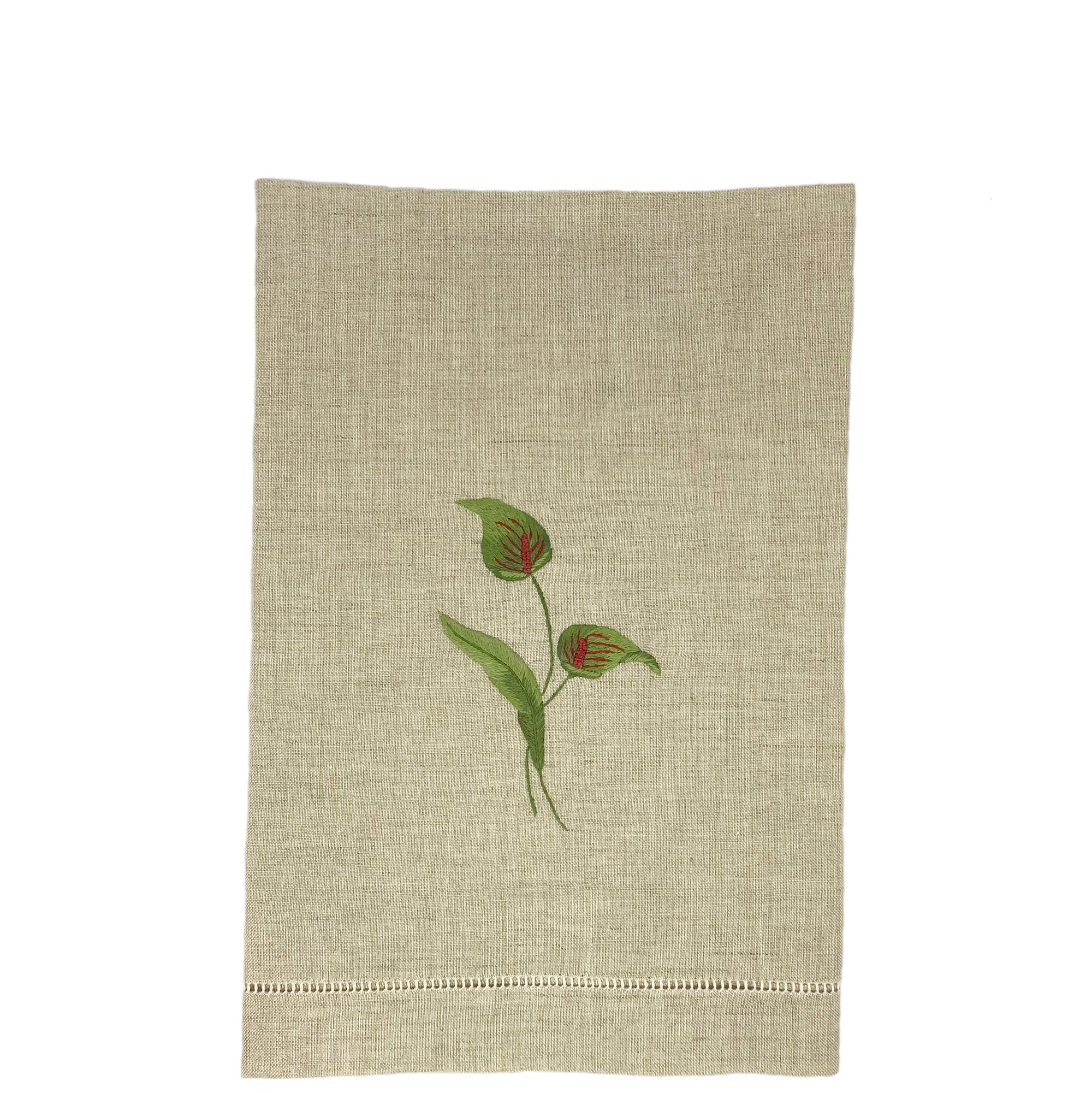 Pure Linen Guest Towel Flamingo Flower Natural