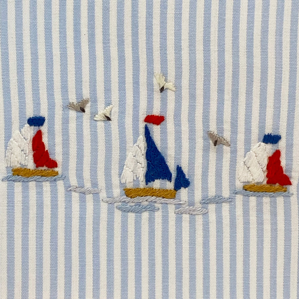 Blue Stripe Tissue Box Cover With Sailboats