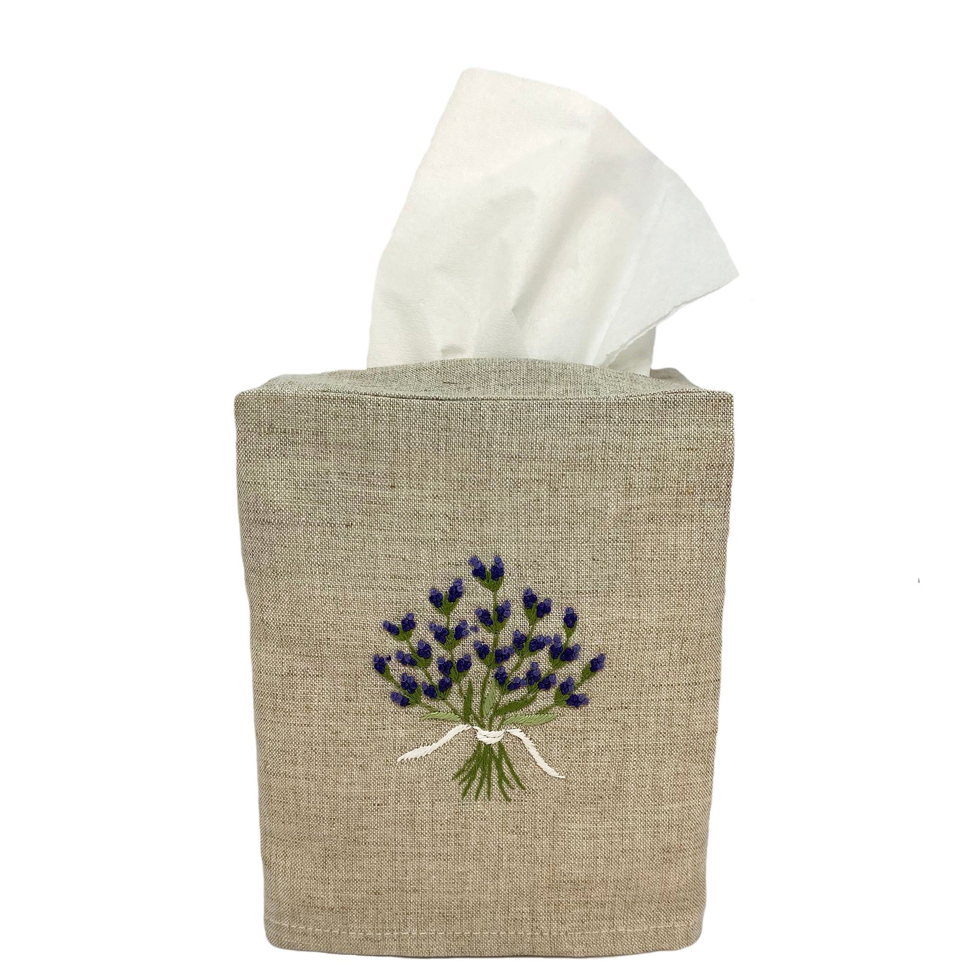 Linen Tissue box Cover Lavender Natural