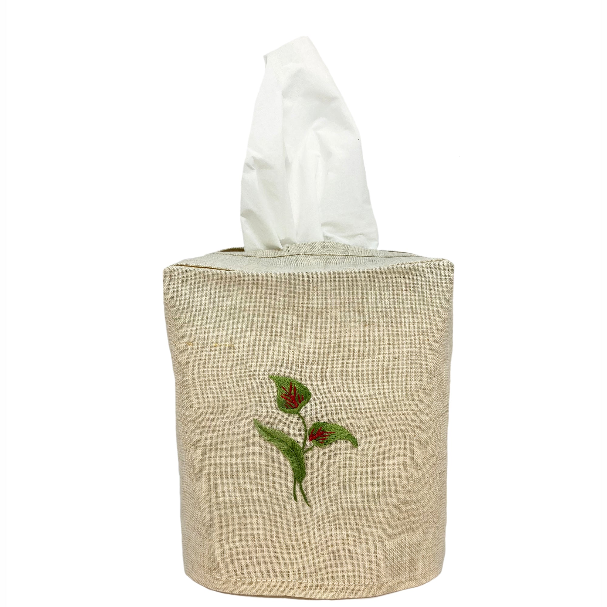 Linen Tissue Box Cover Flamingo Flower Natural