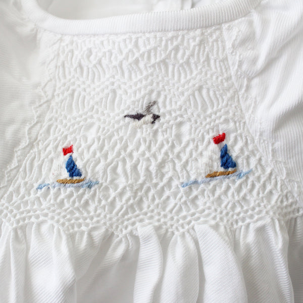 Smocked Baby Gown With Embroidered Nautical Theme