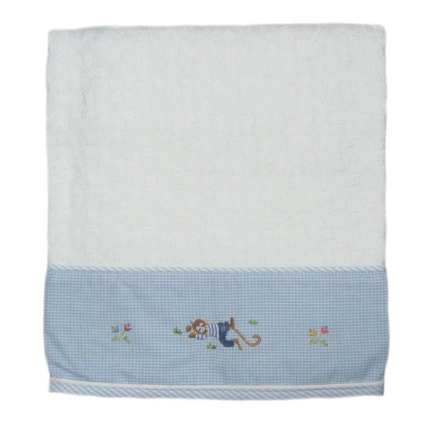 Cotton Baby Blanket Monkey Biz With Blue Trim