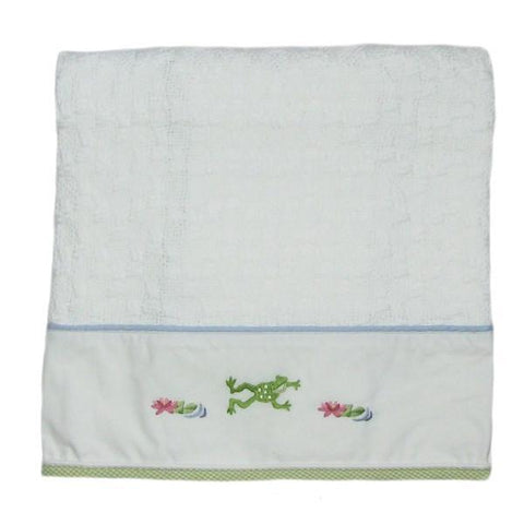 Cotton Baby Blanket Froggy Pond With Blue & Green Trim