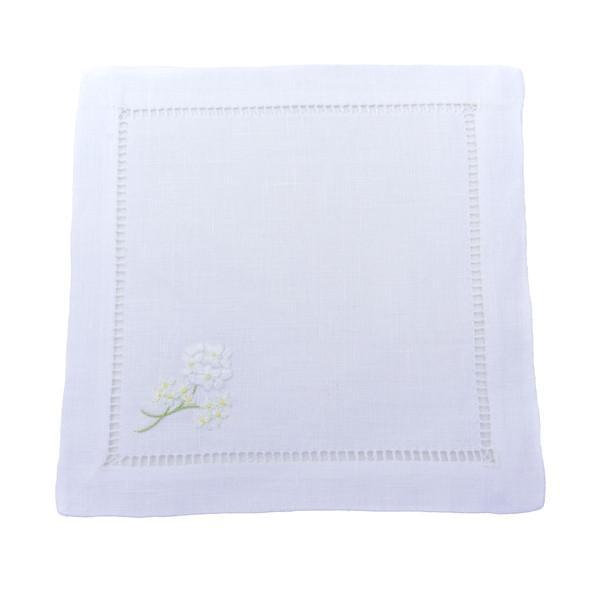 Embroidered Linen Cocktail Napkin Hydrangea White