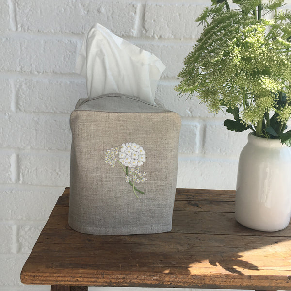 Linen Tissue Box Cover Hydrangea Natural
