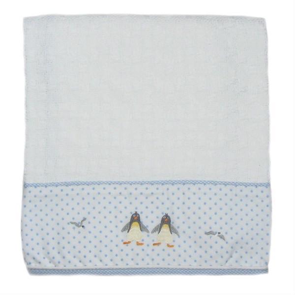 Cotton Baby Blanket Penguin Beach Party With Blue Trim