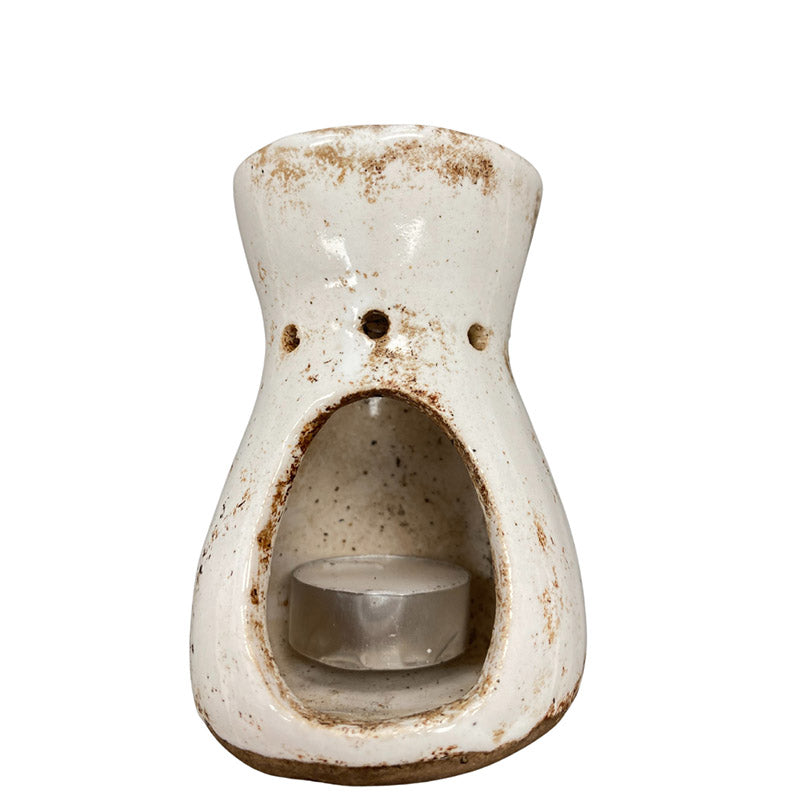 Ceramic Handmade Oil Burner White Raku