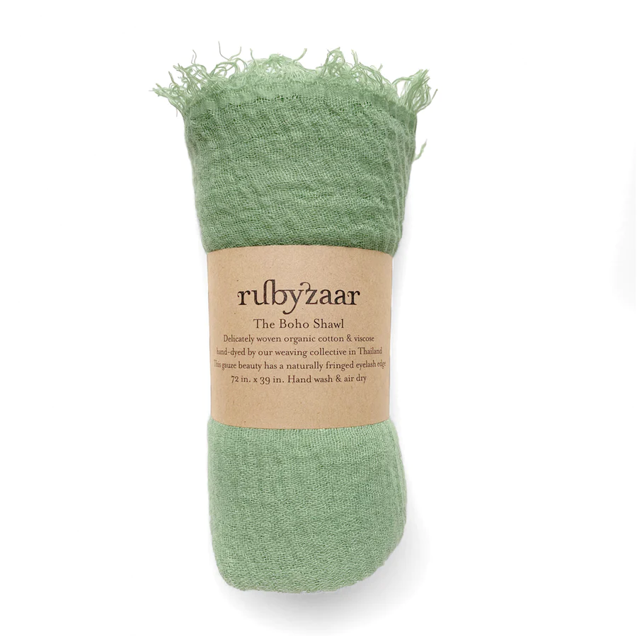 Rubyzaar Lightweight Organic Cotton Shawl - Pea Green