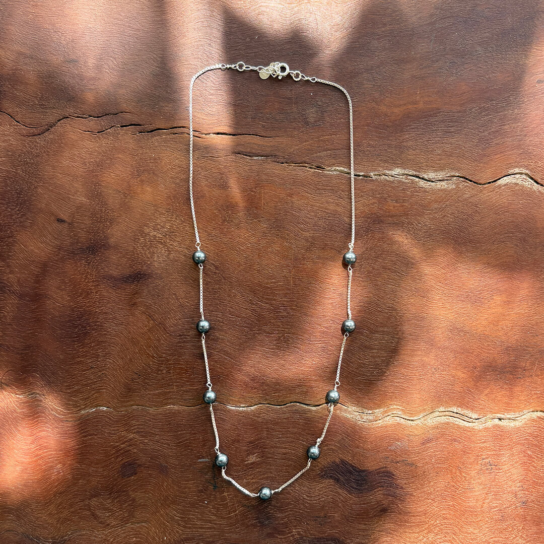 Black Pearl Station Sterling Silver Necklace | Handmade Freshwater Pearl Jewelry