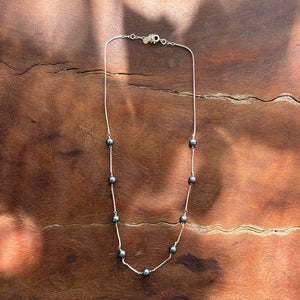 Black Pearl Station Sterling Silver Necklace | Handmade Freshwater Pearl Jewelry