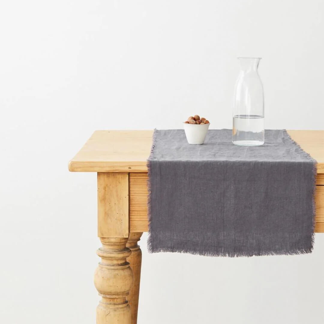 Linen Tales Dark Grey Table Runner with Fringe