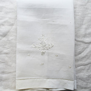 Hand Embroidered Linen Guest Towel  - Ornament on White
