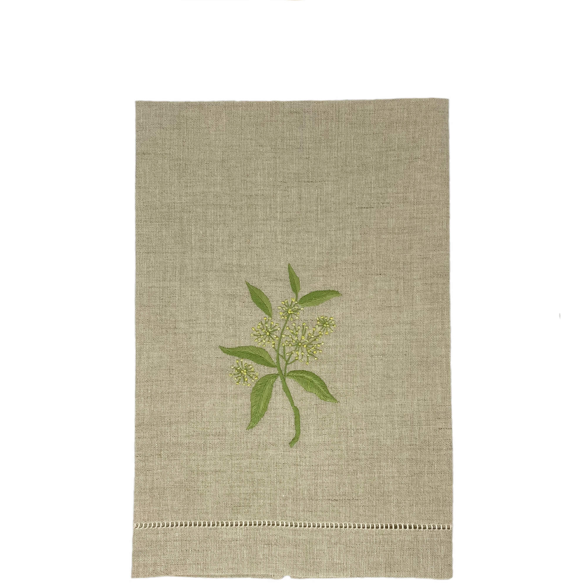 Hand Embroidered Linen Guest Towel – Elder Flower on Natural