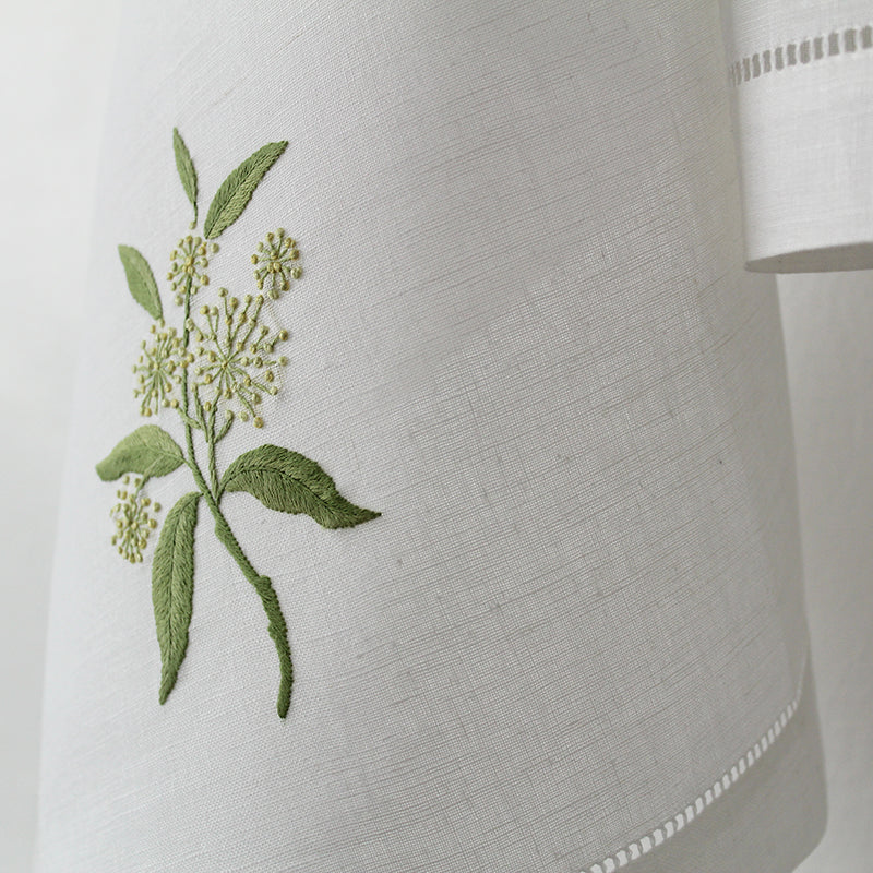Hand Embroidered Linen Guest Towel – Elder Flower on White
