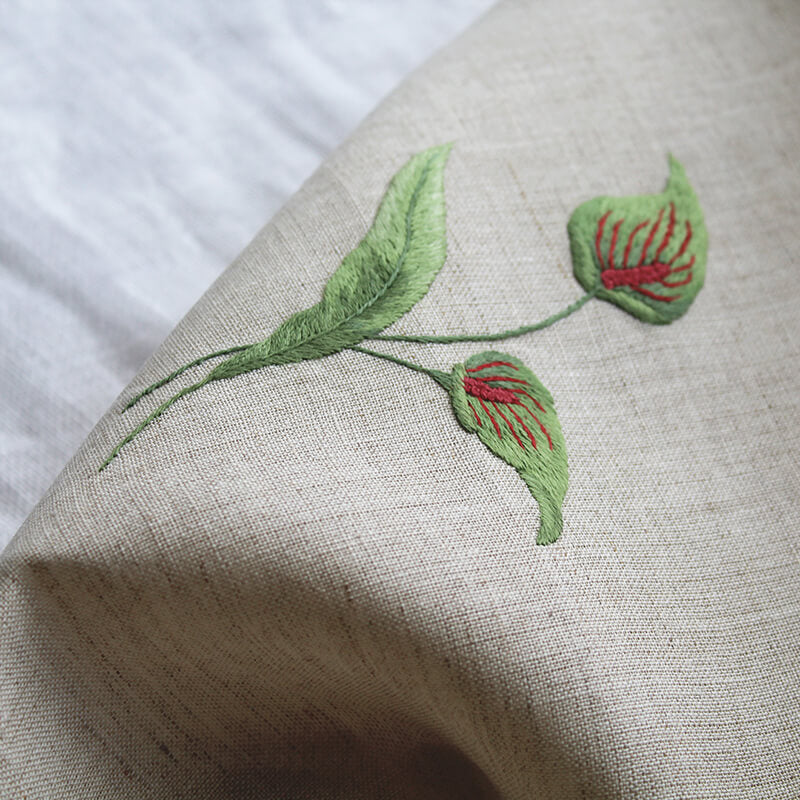 Linen Guest Towel – Flamingo Flower on Natural