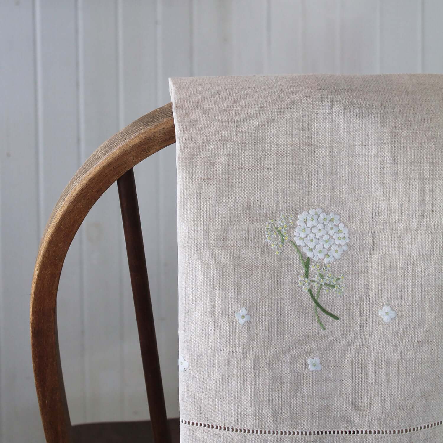 Hand Embroidered Linen Guest Towel – Hydrangea on Natural