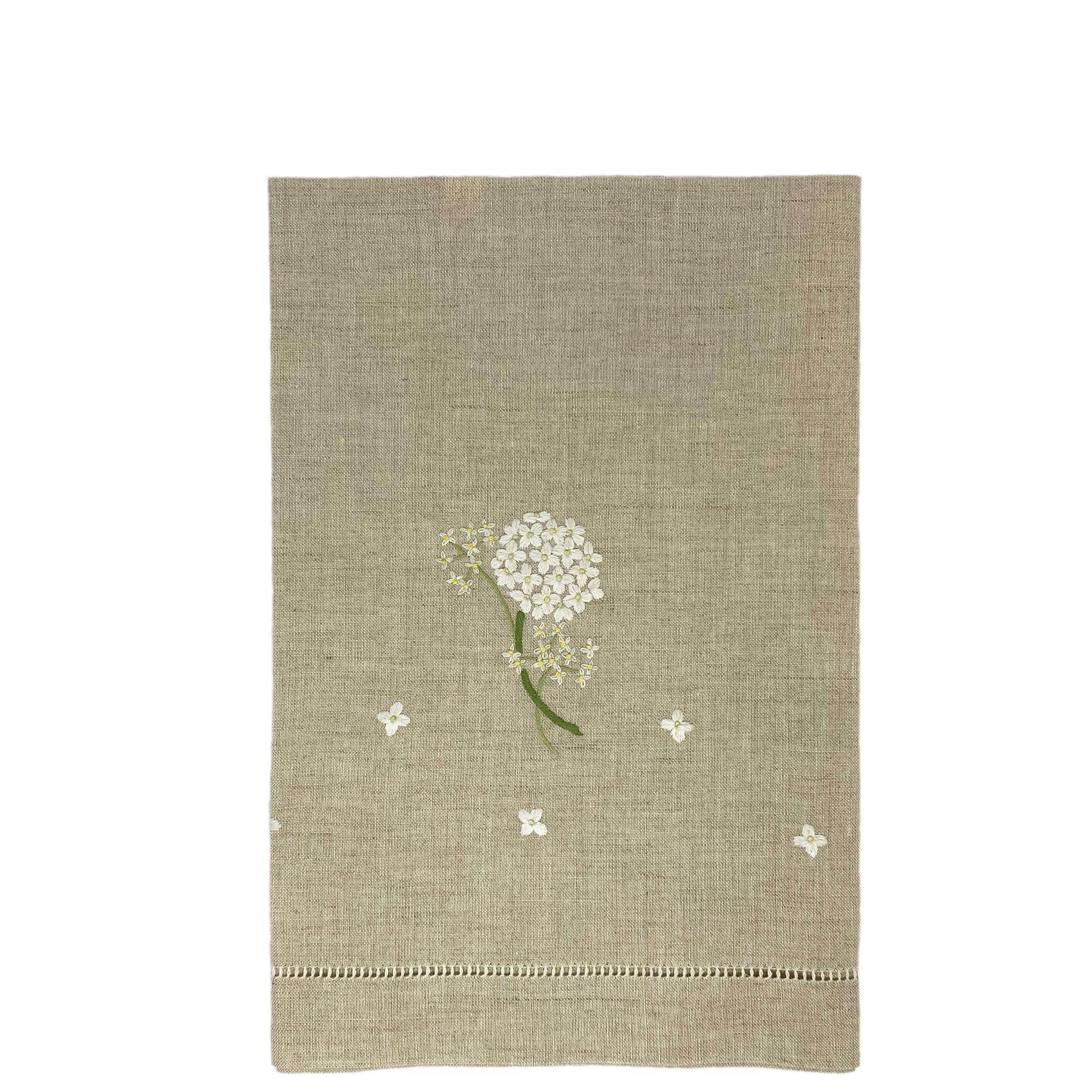 Hand Embroidered Linen Guest Towel – Hydrangea on Natural