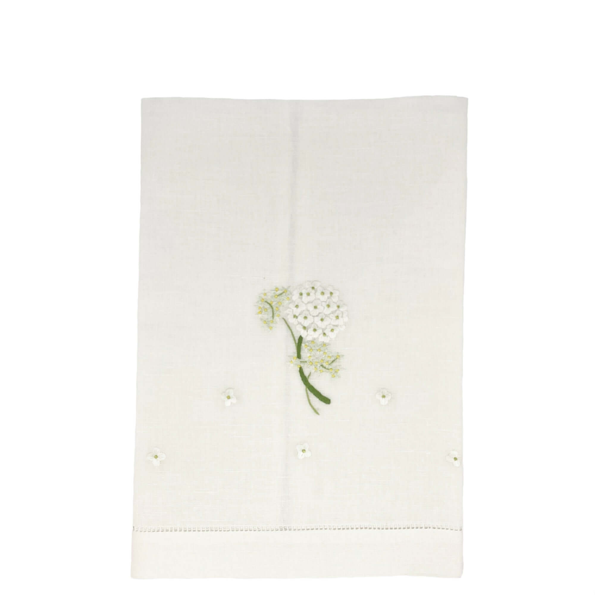 Hand Embroidered Linen Guest Towel – Hydrangea on White