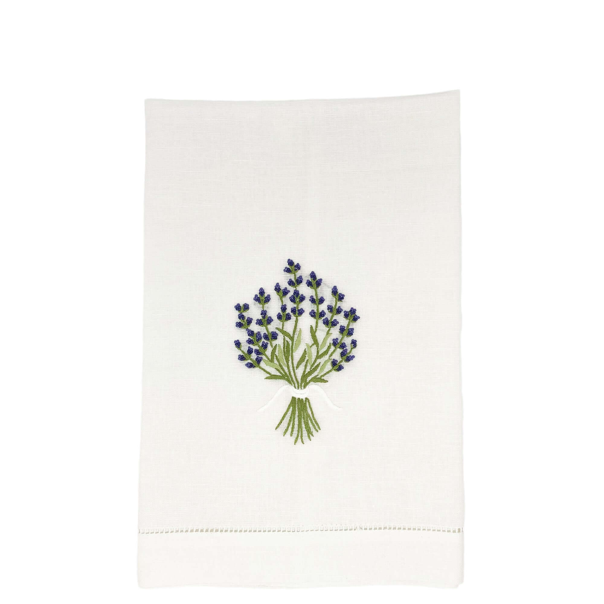 Hand Embroidered Linen Guest Towel – Lavender on White
