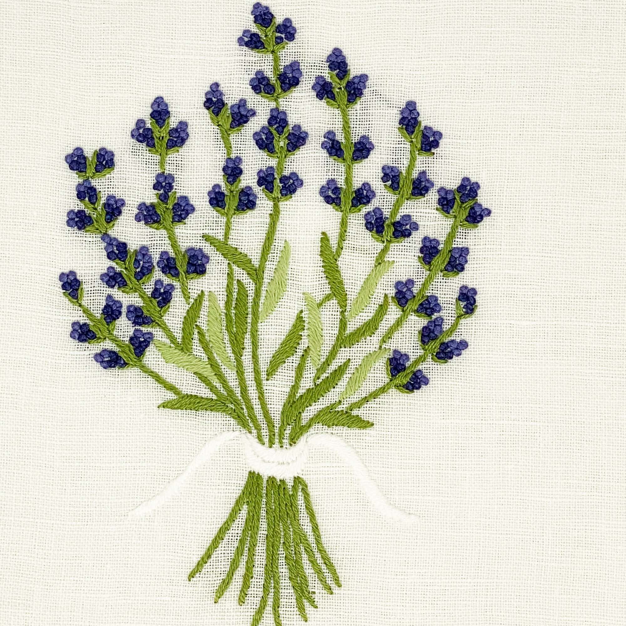 Hand Embroidered Linen Guest Towel – Lavender on White