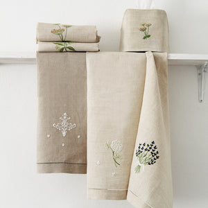 Hand Embroidered Linen Guest Towel – Meadow Flower on Natural