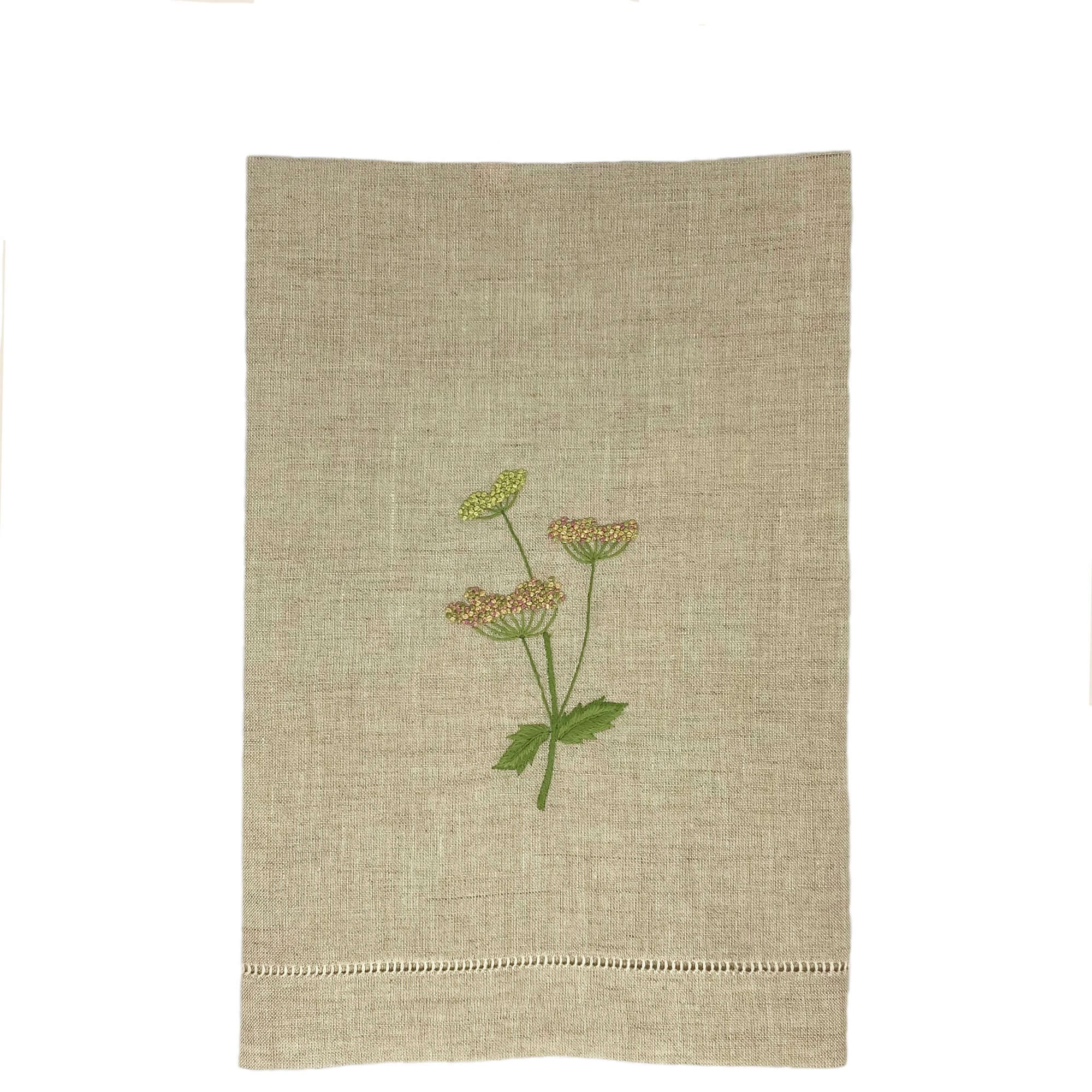 Hand Embroidered Linen Guest Towel – Meadow Flower on Natural