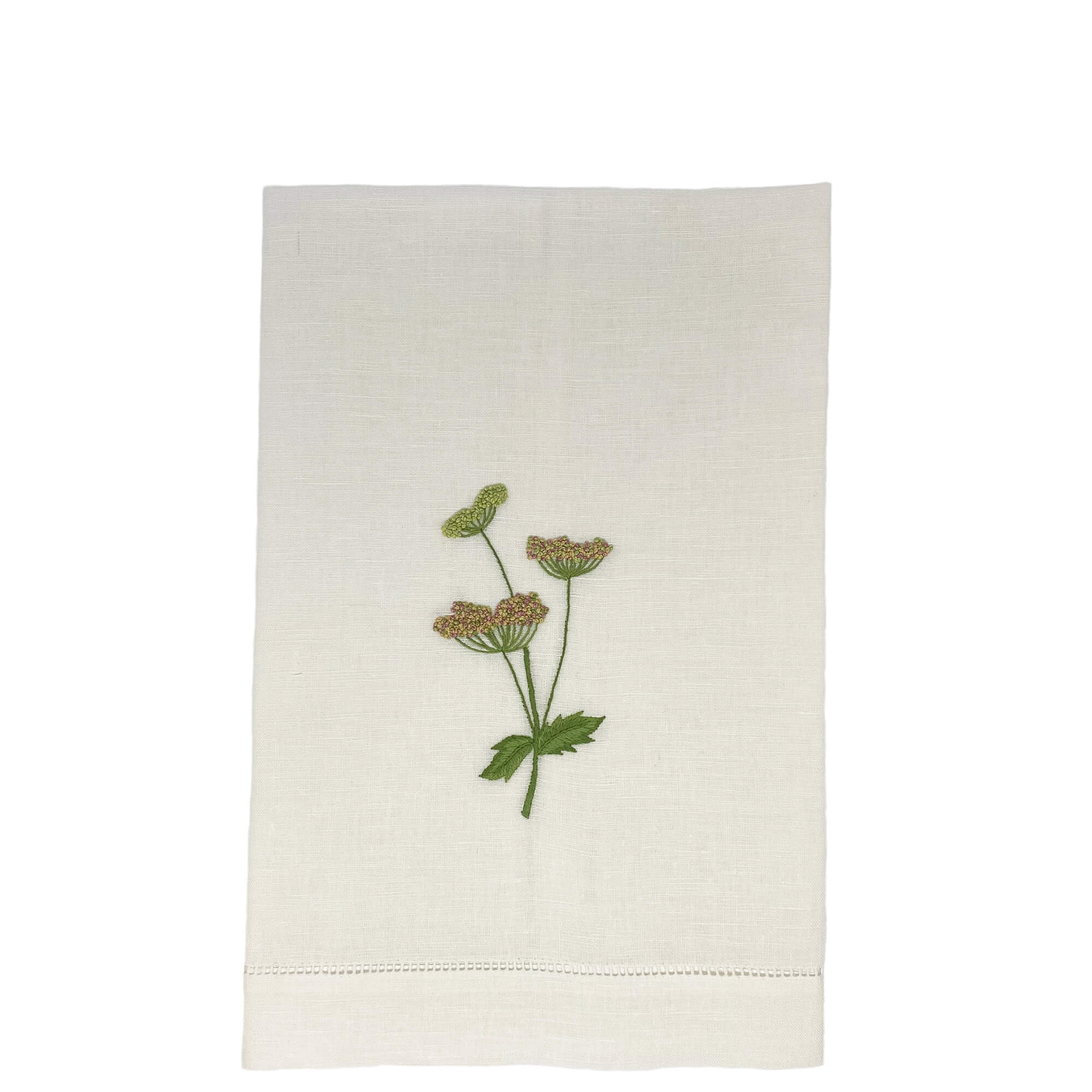 Hand Embroidered Linen Guest Towel – Meadow Flower on White