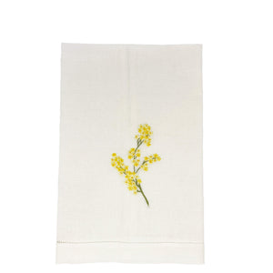 Hand Embroidered Linen Guest Towel – Mimosa on White