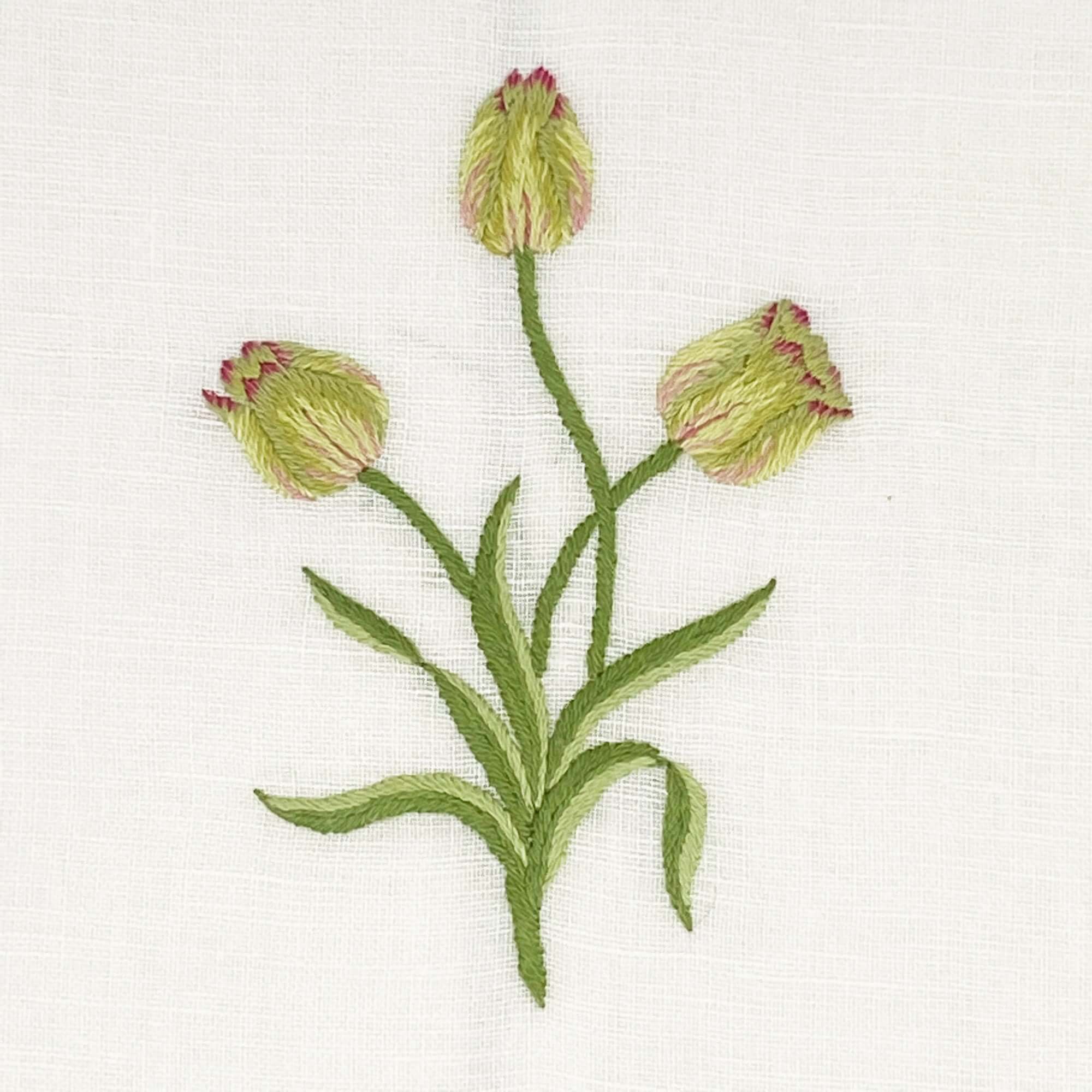 Hand Embroidered Linen Guest Towel – Tulip on White