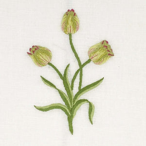 Hand Embroidered Linen Guest Towel – Tulip on White