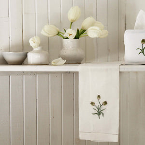 Hand Embroidered Linen Guest Towel – Tulip on White