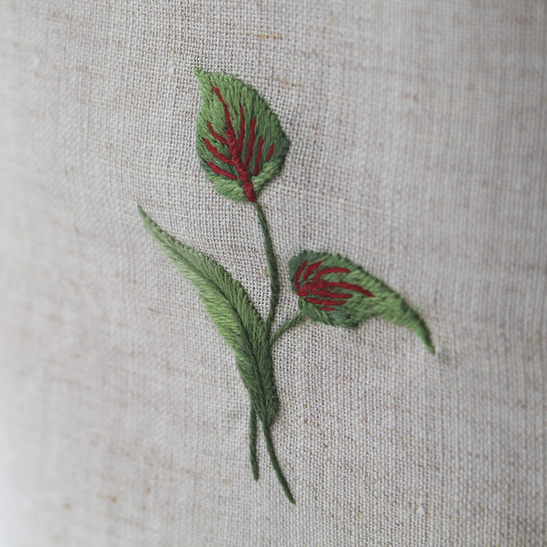 Hand Embroidered Linen Tissue Box Cover  - Flamingo Flower Natural