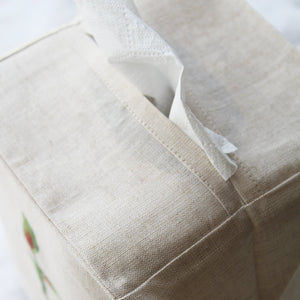 Hand Embroidered Linen Tissue Box Cover  - Flamingo Flower Natural