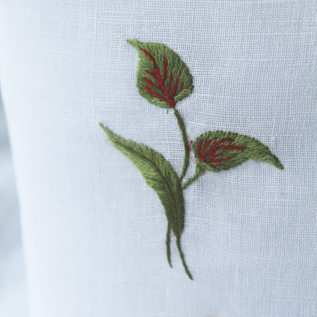 Hand Embroidered Linen Tissue Box Cover - Flamingo Flower White