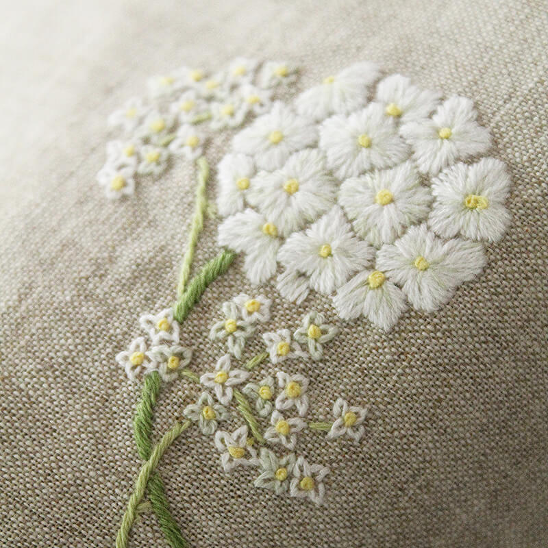 Hand Embroidered Linen Tissue Box Cover - Hydrangea Natural