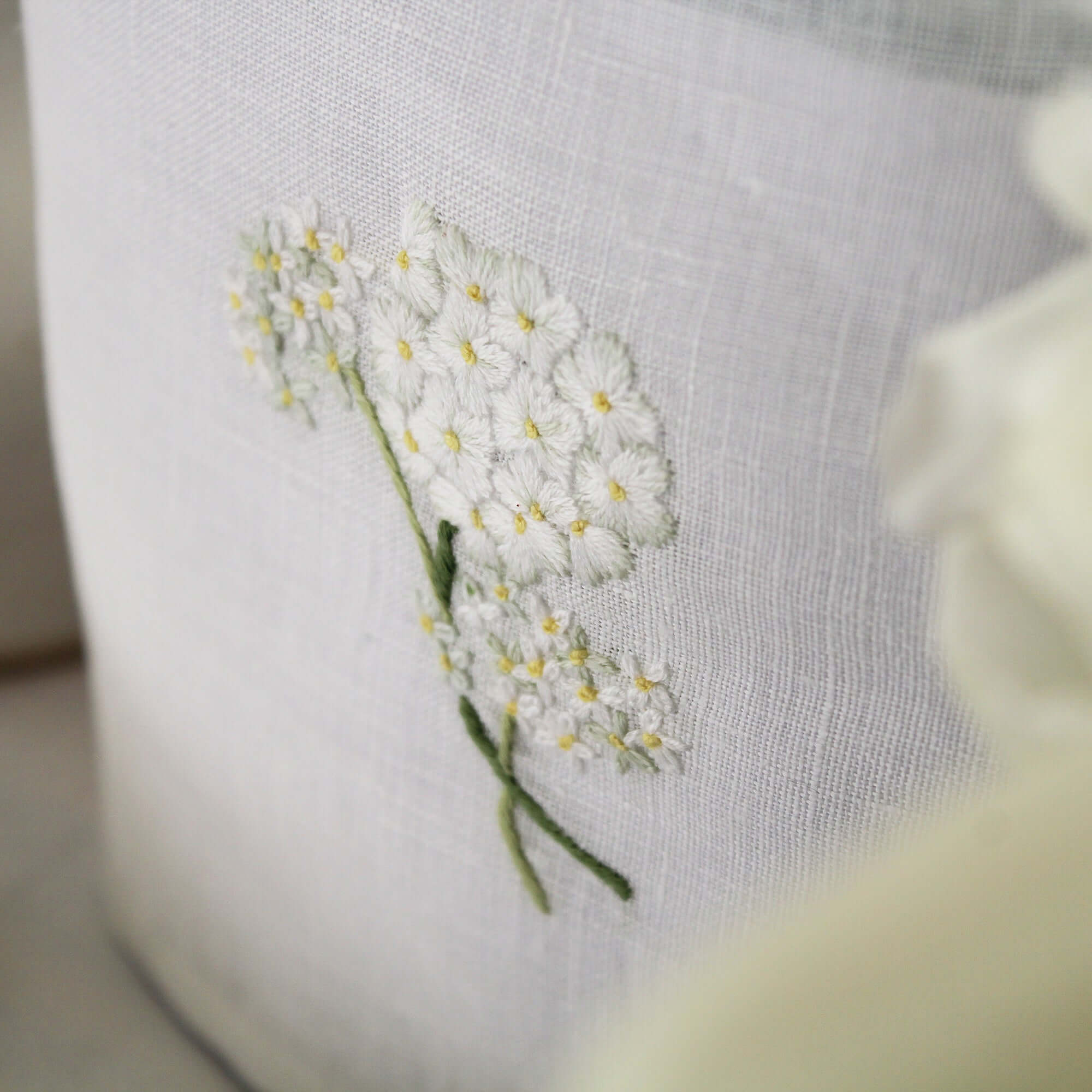 Hand Embroidered Linen Tissue Box Cover - Hydrangea White