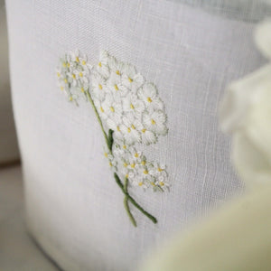 Hand Embroidered Linen Tissue Box Cover - Hydrangea White