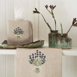 Hand Embroidered Linen Tissue Box Cover  - Lavender Natural