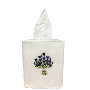 Hand Embroidered Linen Tissue Box Cover  - Lavender White